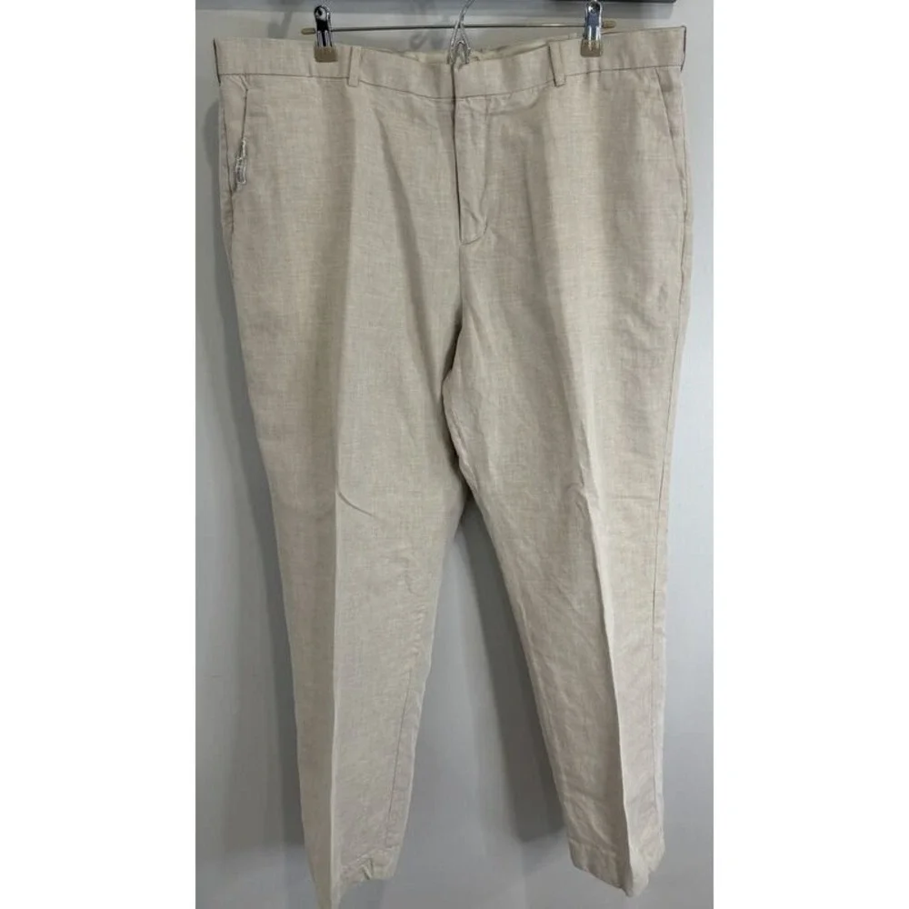Perry Ellis Mens Oatmeal Tan Linen Cotton Blend Pants Size 38 x 32